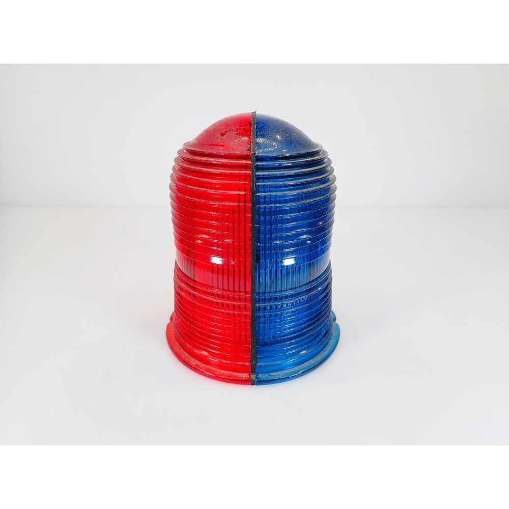 Vintage Aeroflash AP 3863 Glass Beehive Globe Split Red Blue Industrial Salvage